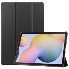 Tri-fold Stand PU Smart Auto Wake/Sleep Leather Case priekš Samsung Galaxy Tab S7 FE T733 / T736 - Melns - sāniski atverams maciņš ar stendu
