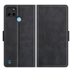 PU Leather Full Protection Wallet Cover Stand Case with Magnetic Double Clasp priekš Realme C21Y - Melns - sāniski atverams maciņš ar magnētu stendu