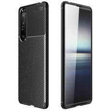 Beetle Series Carbon Fiber TPU Protection Phone Cover priekš Sony Xperia 1 III - Melns - triecienizturīgs silikona aizmugures apvalks / bampers-vāciņš