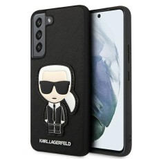 Karl Lagerfeld Ikonik Saffiano Karl`s Patch series Back Case KLHCS22SOKPK priekš Samsung Galaxy S22 5G S901 - Melns - mākslīgās ādas aizmugures apvalks / bampers-vāciņš