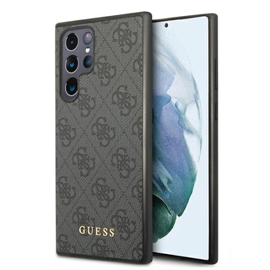 Guess 4G Collection Back Case GUHCS22LG4GFGR priekš Samsung Galaxy S22 Ultra 5G S908 - Tumši Pelēks - mākslīgās ādas aizmugures apvalks / bampers-vāciņš