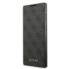 Guess 4G Metal Gold Logo Collection Book Case GUBKS22LG4GFGR priekš Samsung Galaxy S22 Ultra 5G S908 - Pelēks - mākslīgās ādas sāniski atverams maciņš