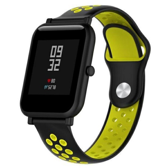 22mm Beline Bi-Color Silicone Watchband Strap - Melns / Dzeltens - silikona siksniņas (jostas) priekš pulksteņiem