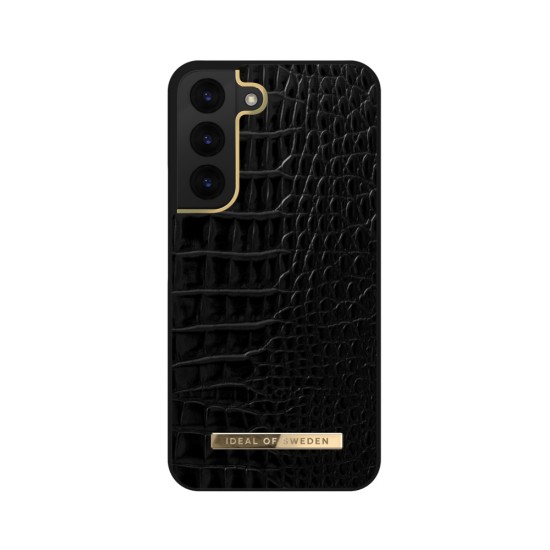 iDeal of Sweden Atelier AW20 Back Case priekš Samsung Galaxy S22 5G S901 - Neo Noir Croco - mākslīgās ādas aizmugures apvalks ar iebūvētu metālisku plāksni / bampers-vāciņš