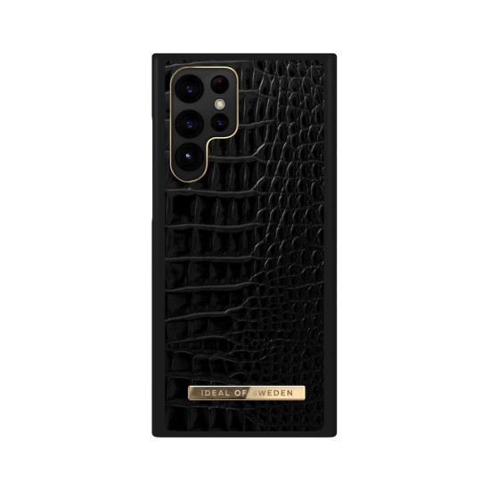 iDeal of Sweden Atelier AW20 Back Case priekš Samsung Galaxy S22 Ultra 5G S908 - Neo Noir Croco - mākslīgās ādas aizmugures apvalks ar iebūvētu metālisku plāksni / bampers-vāciņš