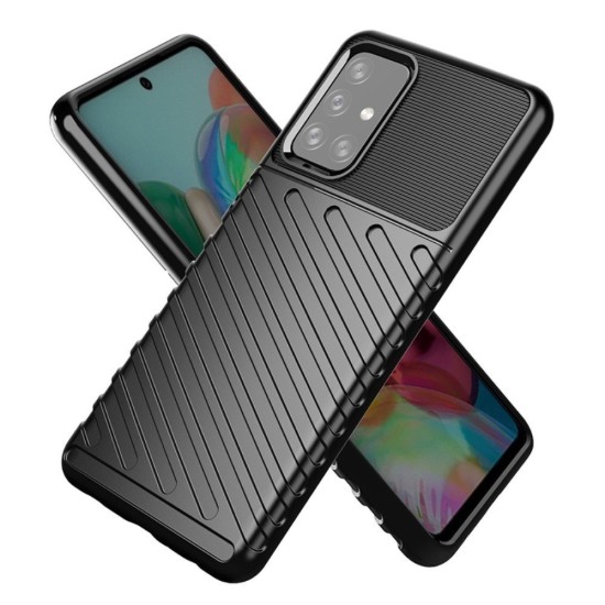 Thunder Series Twill Texture TPU Protector Case priekš Samsung Galaxy A72 A725 - Melns - triecienizturīgs silikona aizmugures apvalks / bampers-vāciņš