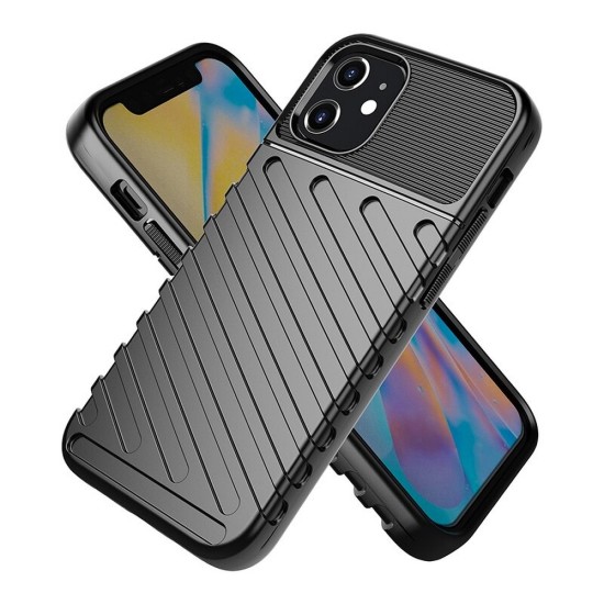 Thunder Series Twill Texture TPU Protector Case priekš Apple iPhone 11 - Melns - triecienizturīgs silikona aizmugures apvalks / bampers-vāciņš