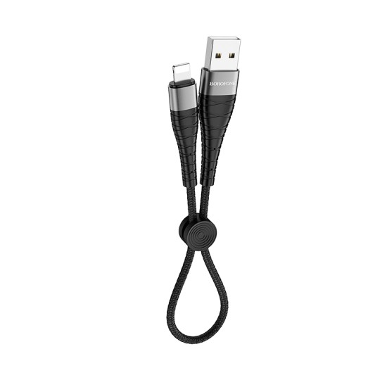 Borofone 0.25M 2.4A USB to Lightning cable - Melns - Apple iPhone / iPad lādēšanas un datu kabelis / vads