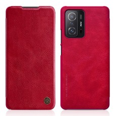 NILLKIN Qin Series Card Holder Leather Flip Case priekš Xiaomi 11T 5G / 11T Pro 5G - Sarkans - sāniski atverams maciņš