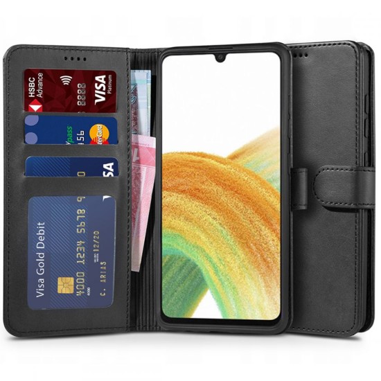 Tech-Protect Wallet Book Case priekš Samsung Galaxy A33 5G A336 - Melns - sāniski atverams maciņš ar magnētu un stendu / grāmatveida maks