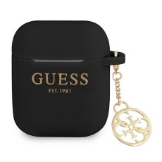 Guess GUA2LSC4EK Silicone Charm 4G Collection Case priekš Apple Airpods - Melns - silikona apvalks bezvadu austiņu lādēšanas ierīcei