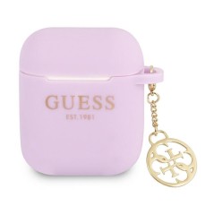 Guess GUA2LSC4EU Silicone Charm 4G Collection Case priekš Apple Airpods - Violets - silikona apvalks bezvadu austiņu lādēšanas ierīcei