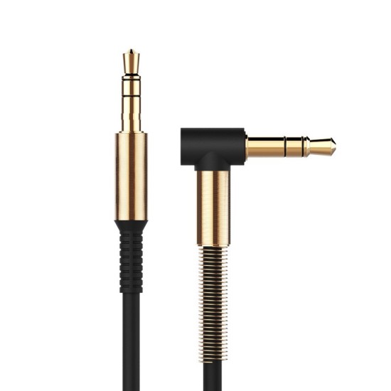 Aux 3-pin 90 degree 3.5mm Male to 3.5mm Male Stereo Audio cable (length: 1M) - Melns - audio vads / kabelis ar 90 grādu spraudni