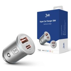 3MK Hyper Car Charger Type-C / USB ports QC 4.0 / PD 30W - Pelēks - USB un Type-C ātrs auto lādētājs telefoniem un planšetdatoriem