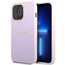 Guess Saffiano Stripe Collection Back Case GUHCP13XPSASBPU priekš Apple iPhone 13 Pro Max - Violets - mākslīgās ādas aizmugures apvalks / bampers-vāciņš