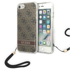 Guess 4G Print Strap Collection Back Case GUOHCI8H4STW priekš Apple iPhone 7 / 8 / SE2 (2020) / SE3 (2022) - Brūns - silkona-plastikāta aizmugures apvalks ar auklu / bampers-vāciņš