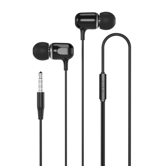 XO EP31 Wired Stereo Earphones with Remote and Mic jack 3.5mm - Melnas - Universālas stereo austiņas ar mikrofonu un pulti