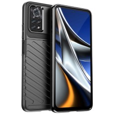 Thunder Series Twill Texture TPU Protector Case priekš Xiaomi Poco X4 Pro 5G - Melns - triecienizturīgs silikona aizmugures apvalks / bampers-vāciņš