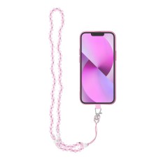 Crystal Diamond Pendant for the Phone / lenght 74cm - Rozā - Kakla lente no plastmasas pērlītēm