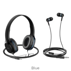 Hoco (W24) Enlighten Headphones (2gab.) with Mic Set - Melns / Zils - Universālas 3.5mm austiņas ar mikrofonu