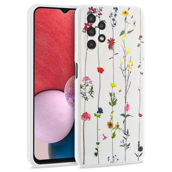 Tech-Protect Bloom Series Back Case priekš Samsung Galaxy A13 4G A135 - Balts / Dārzs - silikona aizmugures apvalks / bampers-vāciņš
