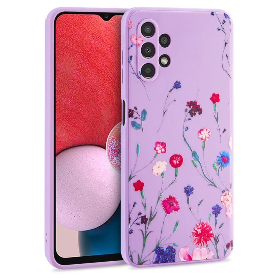 Tech-Protect Bloom Series Back Case priekš Samsung Galaxy A13 4G A135 - Violets / Pļava - silikona aizmugures apvalks / bampers-vāciņš