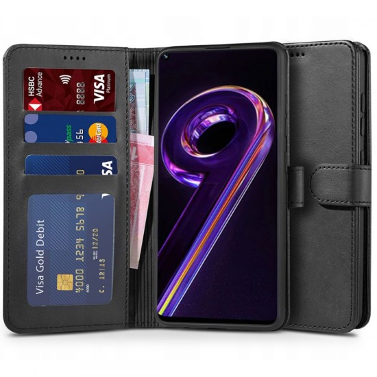Tech-Protect Wallet Book Case priekš Realme 9 4G / 9 Pro Plus - Melns - sāniski atverams maciņš ar magnētu un stendu / grāmatveida maks