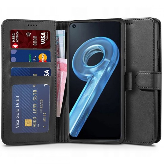 Tech-Protect Wallet Book Case priekš Realme 9i - Melns - sāniski atverams maciņš ar magnētu un stendu / grāmatveida maks