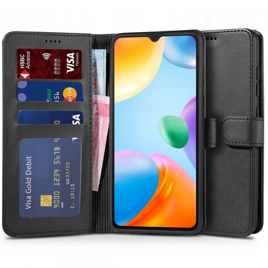 Tech-Protect Wallet Book Case priekš Xiaomi Redmi 10C - Melns - sāniski atverams maciņš ar magnētu un stendu / grāmatveida maks