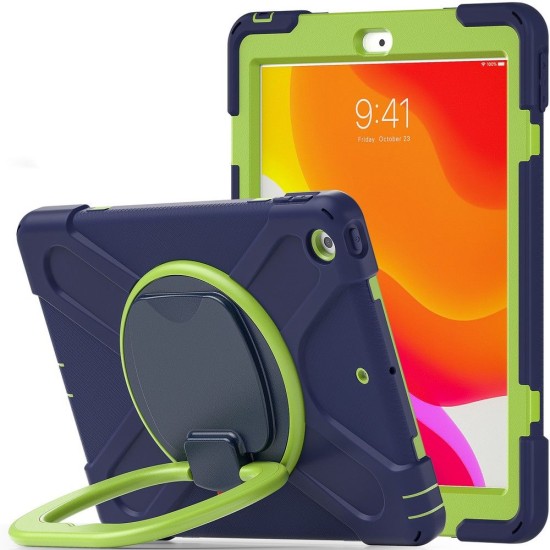 Tech-Protect X-Armor Back Case with Stand priekš Apple iPad 10.2 (2019 / 2020 / 2021) - Zils / Koši Zaļš - triecienizturīgs silikona-plastikāta aizmugures apvalks ar statīvu un ekrāna aizsardzību