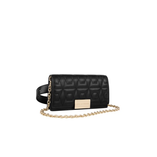 iDeal of Sweden AW21 Cecile Multi Chain Bag - Quilted Black Gold - sieviešu jostas / pleca soma