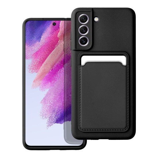 Forcell Card Back Case priekš Samsung Galaxy S21 FE 5G G990 - Melns - silikona aizmugures apvalks ar kabatiņu / bampers-vāciņš