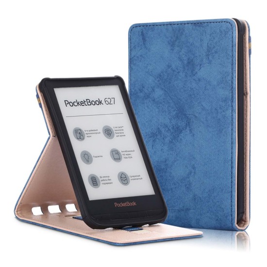 PocketBook Case priekš Basic 4 (606) / Lux 2 (616) / Touch Lux 4 / 5 (627, 628) / Touch HD3 (632) / Color (633) - Zils - mākslīgās ādas vertikāli atverams maks / maciņš