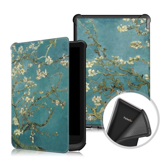 PocketBook Printing Case priekš Basic 4 (606) / Lux 2 (616) / Touch Lux 4 / 5 (627, 628) / Touch HD3 (632) / Color (633) - Sakura - mākslīgās ādas sāniski atverams maks / maciņš