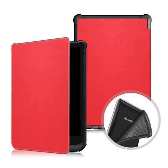 PocketBook Solid Color Case priekš Basic 4 (606) / Lux 2 (616) / Touch Lux 4 / 5 (627, 628) / Touch HD3 (632) / Color (633) - Sarkans - mākslīgās ādas sāniski atverams maks / maciņš