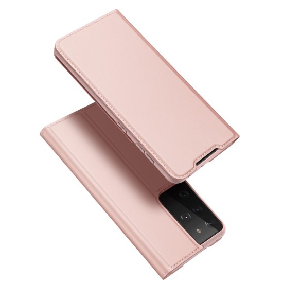 Dux Ducis Skin Pro series priekš Samsung Galaxy S22 Ultra 5G S908 - Rozā Zelts - sāniski atverams maciņš ar magnētu un stendu