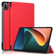Tri-fold Stand PU Smart Auto Wake/Sleep Leather Case priekš Xiaomi Pad 5 - Sarkans - sāniski atverams maciņš ar stendu