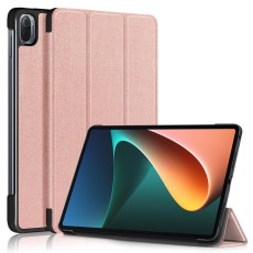 Tri-fold Stand PU Smart Auto Wake/Sleep Leather Case priekš Xiaomi Pad 5 - Rozā Zelts - sāniski atverams maciņš ar stendu
