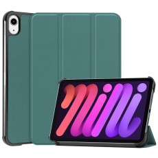 Tri-fold Stand PU Smart Auto Wake/Sleep Leather Case priekš Apple iPad mini 6 (2021) / mini 7 (2024) - Tumši Zaļš - sāniski atverams maciņš ar stendu