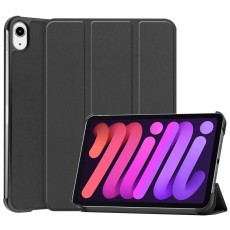 Tri-fold Stand PU Smart Auto Wake/Sleep Leather Case priekš Apple iPad mini 6 (2021) / mini 7 (2024) - Melns - sāniski atverams maciņš ar stendu