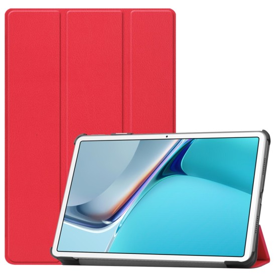 Tri-fold Stand PU Smart Auto Wake/Sleep Leather Case priekš Huawei MatePad 11 - Sarkans - sāniski atverams maciņš ar stendu