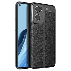 Litchi Skin PU Leather Coated TPU Mobile Phone Case priekš OnePlus Nord CE 2 5G - Melns - ādas imitācijas triecienizturīgs silikona aizmugures apvalks (maciņš, bampers, vāciņš, slim cover, bumper, back case)