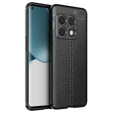 Litchi Skin PU Leather Coated TPU Mobile Phone Case priekš OnePlus 10 Pro 5G - Melns - ādas imitācijas triecienizturīgs silikona aizmugures apvalks (maciņš, bampers, vāciņš, slim cover, bumper, back case)