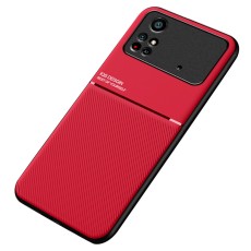 TPU Inner Edge PU Leather Shockproof Phone Cover Built-in Metal Sheet priekš Xiaomi Poco M4 Pro 4G - Sarkans - mākslīgās ādas aizmugures apvalks ar iebūvētu metālisku plāksni