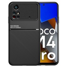 TPU Inner Edge PU Leather Shockproof Phone Cover Built-in Metal Sheet priekš Xiaomi Poco M4 Pro 4G - Melns - mākslīgās ādas aizmugures apvalks ar iebūvētu metālisku plāksni