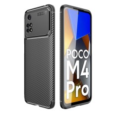 Beetle Series Carbon Fiber TPU Protection Phone Cover priekš Xiaomi Poco M4 Pro 4G - Melns - triecienizturīgs silikona aizmugures apvalks / bampers-vāciņš