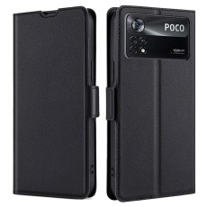 Ultra-thin PU Leather Magnetic Closure Phone Case priekš Xiaomi Poco X4 Pro 5G - Melns - sāniski atverams maciņš ar magnētu un stendu / grāmatveida maks