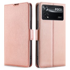 Ultra-thin PU Leather Magnetic Closure Phone Case priekš Xiaomi Poco X4 Pro 5G - Rozā Zelts - sāniski atverams maciņš ar magnētu un stendu / grāmatveida maks