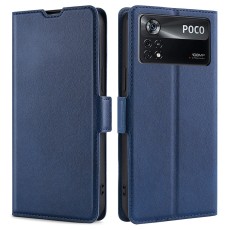 Ultra-thin PU Leather Magnetic Closure Phone Case priekš Xiaomi Poco X4 Pro 5G - Tumši Zils - sāniski atverams maciņš ar magnētu un stendu / grāmatveida maks