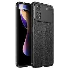 Litchi Skin PU Leather Coated TPU Mobile Phone Case priekš Xiaomi Poco X4 Pro 5G - Melns - ādas imitācijas triecienizturīgs silikona aizmugures apvalks (maciņš, bampers, vāciņš, slim cover, bumper, back case)